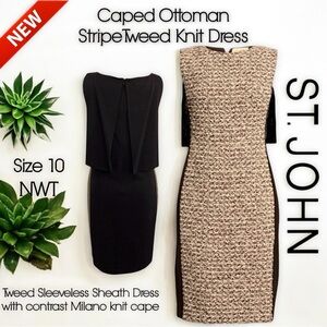 NEW St. John’s Caped Ottoman Stripe Tweed Knit Dress